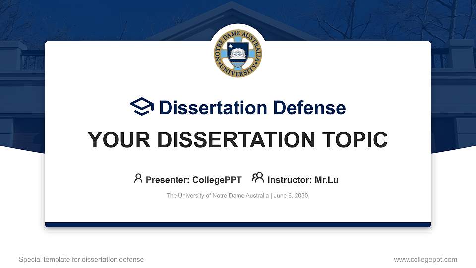 The University of Notre Dame Australia Graduation Thesis Defense PPT Template16:9 ratio PPT effect preview image