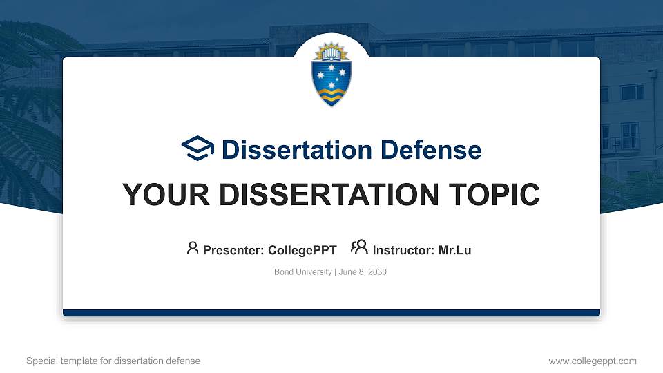 Bond University Graduation Thesis Defense PPT Template16:9 ratio PPT effect preview image
