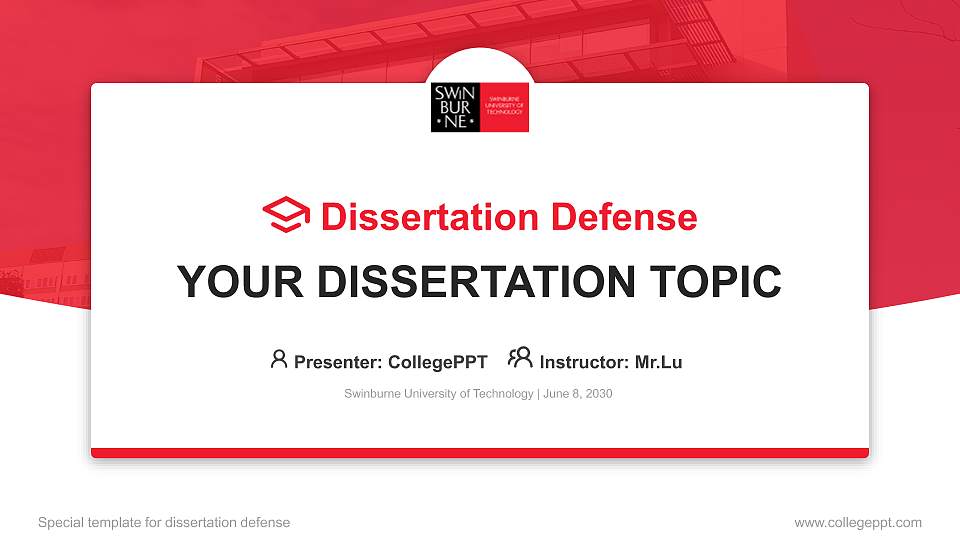 Swinburne University of Technology Graduation Thesis Defense PPT Template16:9 ratio PPT effect preview image