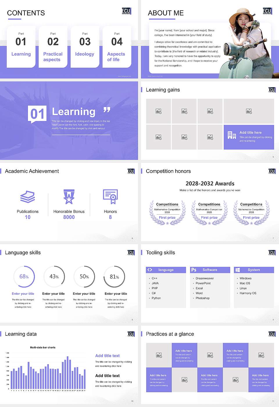 Edith Cowan University National Scholarship Defense PPT Template16:9 ratio PPT effect preview image2