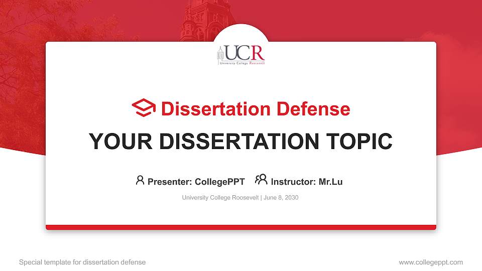 University College Roosevelt Graduation Thesis Defense PPT Template16:9 ratio PPT effect preview image