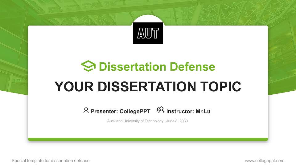Auckland University of Technology Graduation Thesis Defense PPT Template16:9 ratio PPT effect preview image