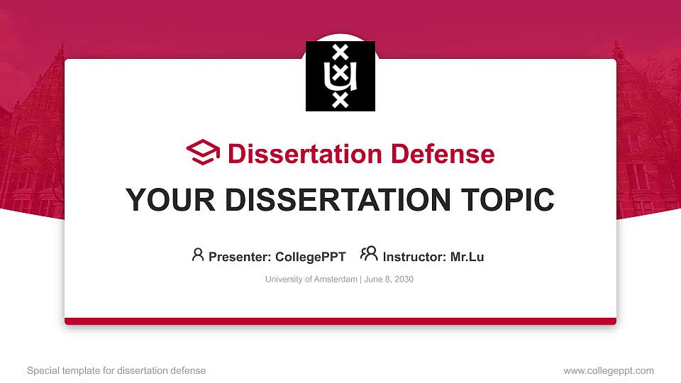 University of Amsterdam Graduation Thesis Defense PPT Template16:9 ratio PPT effect preview image