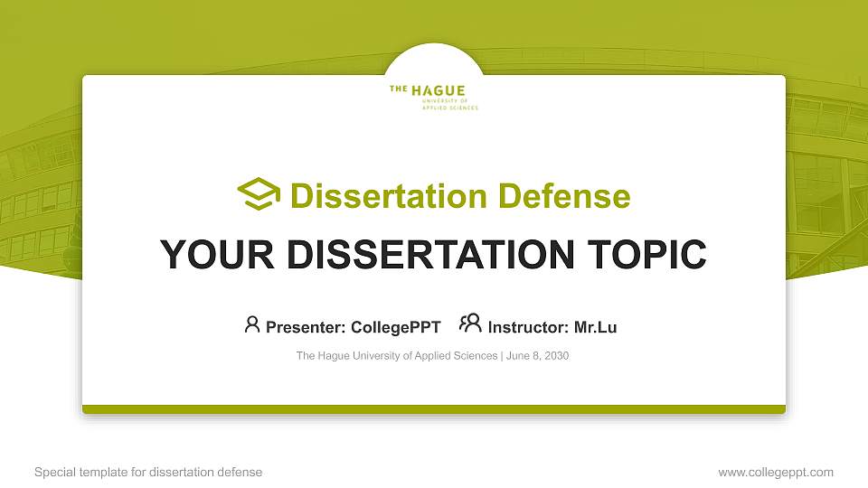 The Hague University of Applied Sciences Graduation Thesis Defense PPT Template16:9 ratio PPT effect preview image