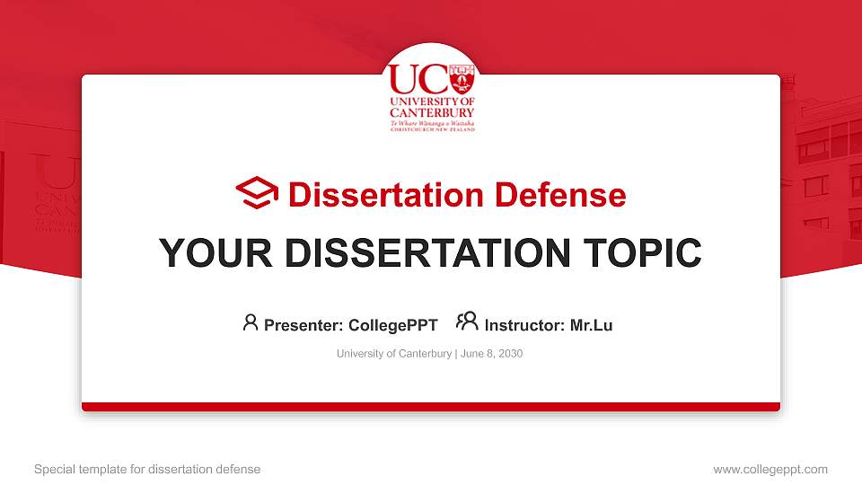 University of Canterbury Graduation Thesis Defense PPT Template16:9 ratio PPT effect preview image