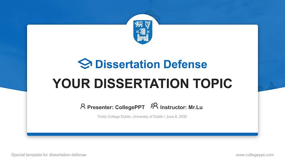 Trinity College Dublin, University of Dublin Graduation Thesis Defense PPT Template16:9 ratio PPT effect preview image