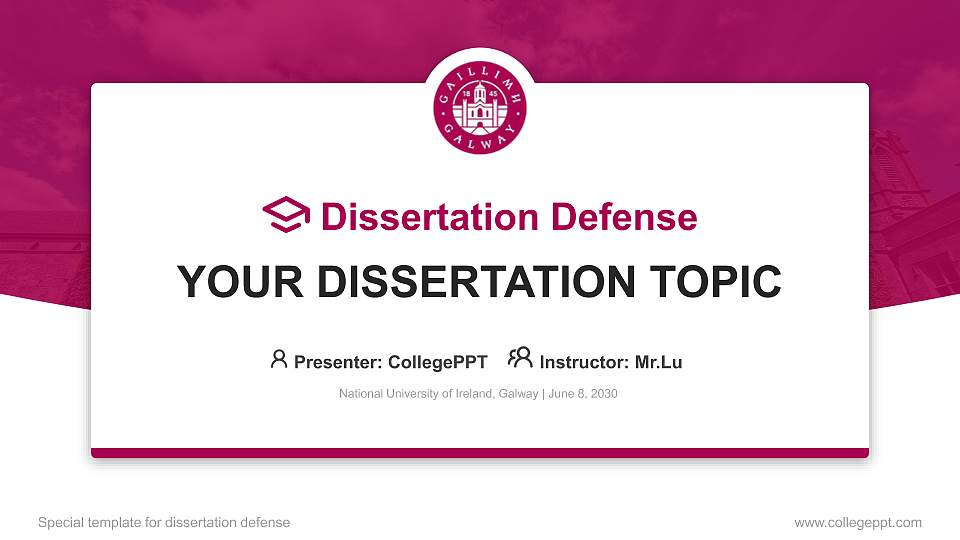 National University of Ireland, Galway Graduation Thesis Defense PPT Template16:9 ratio PPT effect preview image