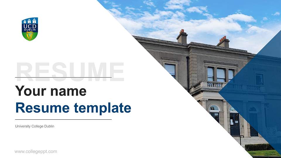 University College Dublin Resume PPT Template16:9 ratio PPT effect preview image