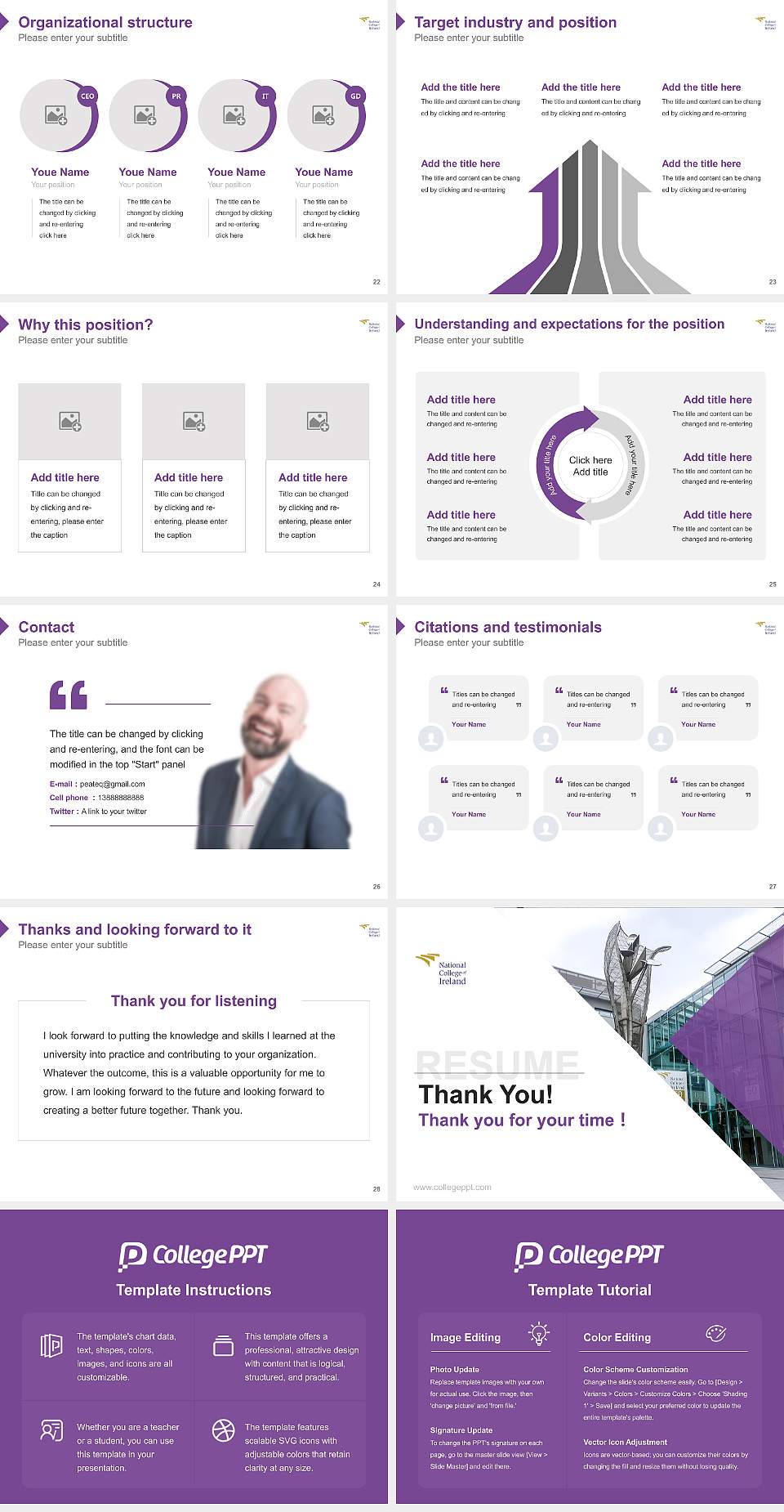 National College of Ireland Resume PPT Template4:3 ratio PPT effect preview image4