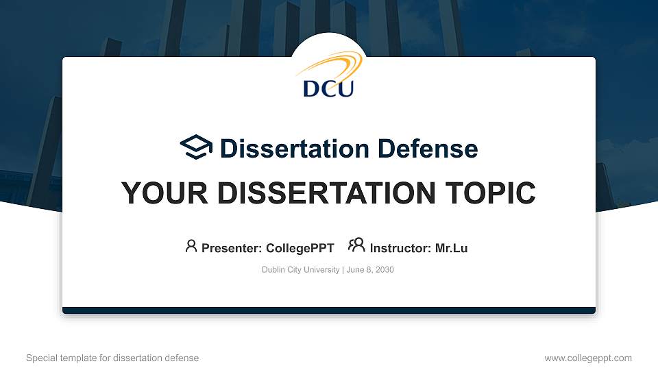 Dublin City University Graduation Thesis Defense PPT Template16:9 ratio PPT effect preview image