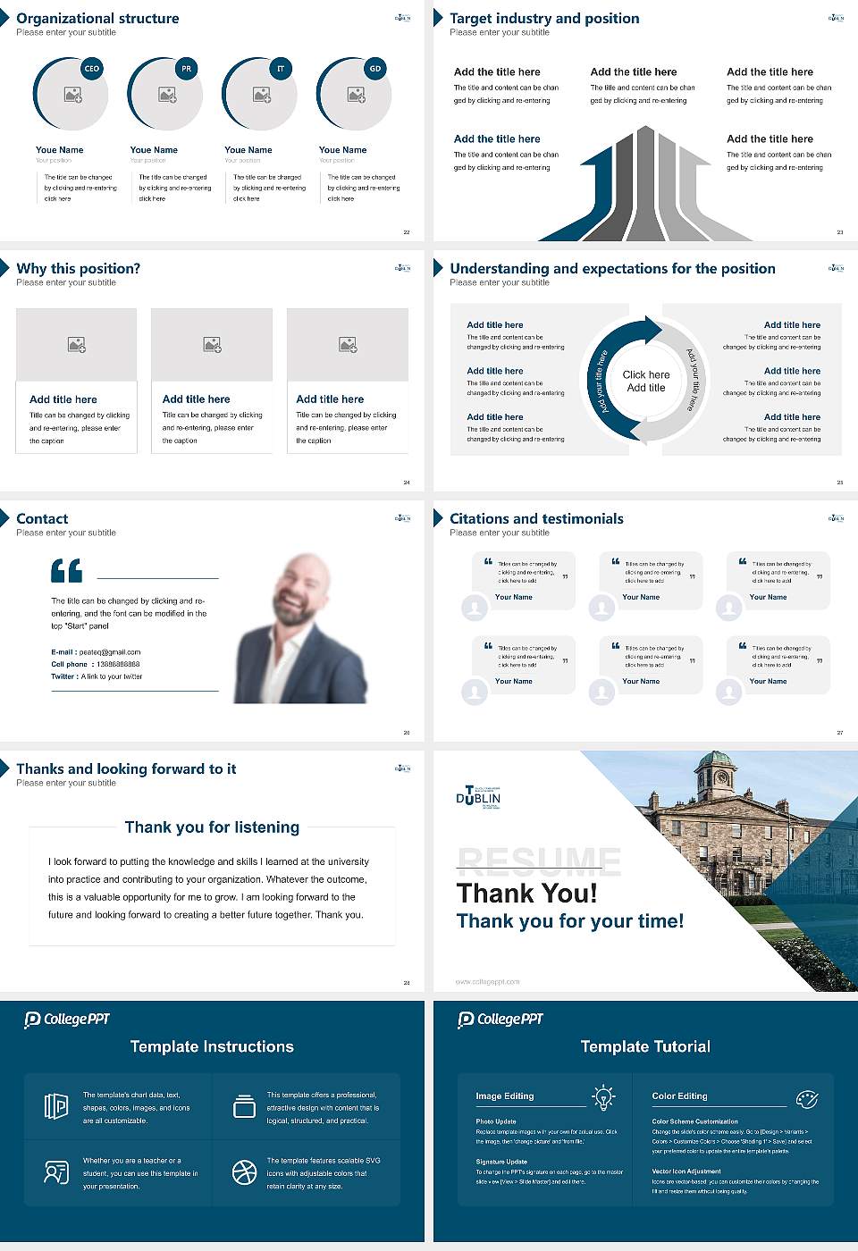 Dublin Institute of Technology Resume PPT Template16:9 ratio PPT effect preview image4