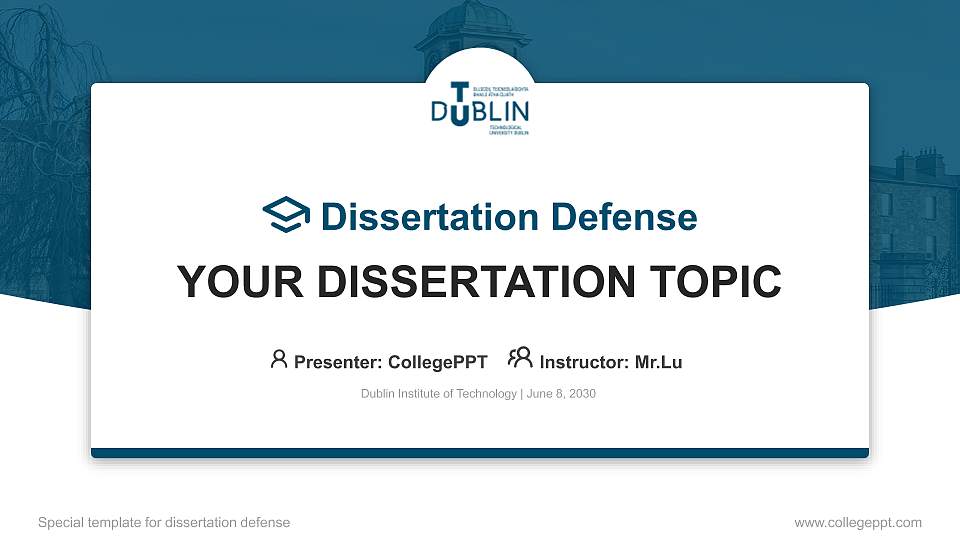 Dublin Institute of Technology Graduation Thesis Defense PPT Template16:9 ratio PPT effect preview image