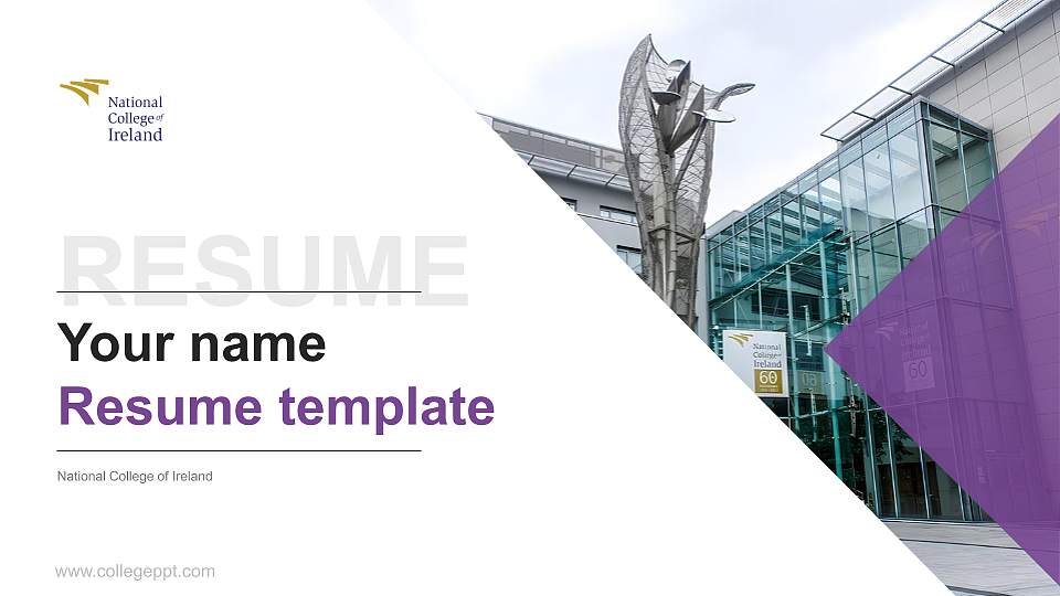 National College of Ireland Resume PPT Template16:9 ratio PPT effect preview image