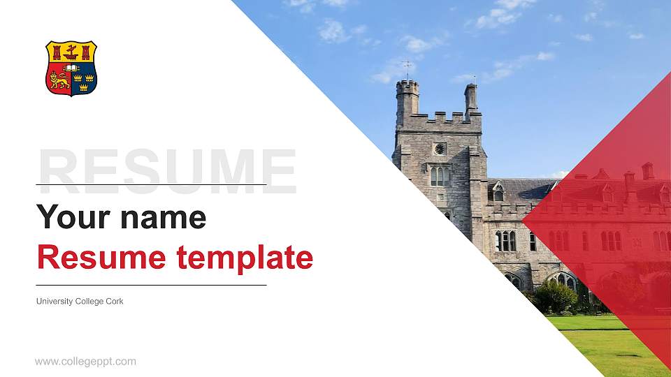 University College Cork Resume PPT Template16:9 ratio PPT effect preview image