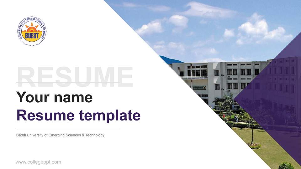 Baddi University of Emerging Sciences & Technology Resume PPT Template16:9 ratio PPT effect preview image