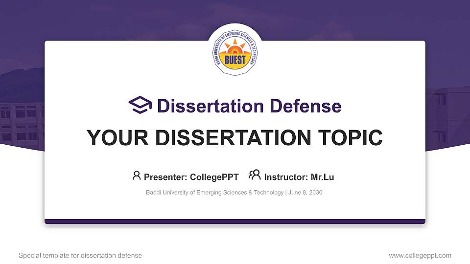Baddi University of Emerging Sciences & Technology Graduation Thesis Defense PPT Template16:9 ratio PPT effect preview image