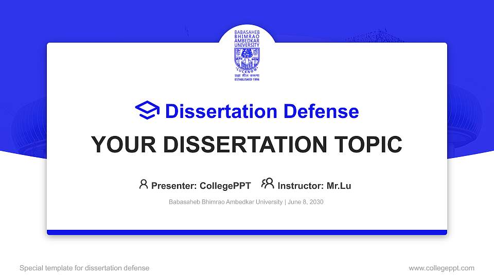 Babasaheb Bhimrao Ambedkar University Graduation Thesis Defense PPT Template16:9 ratio PPT effect preview image