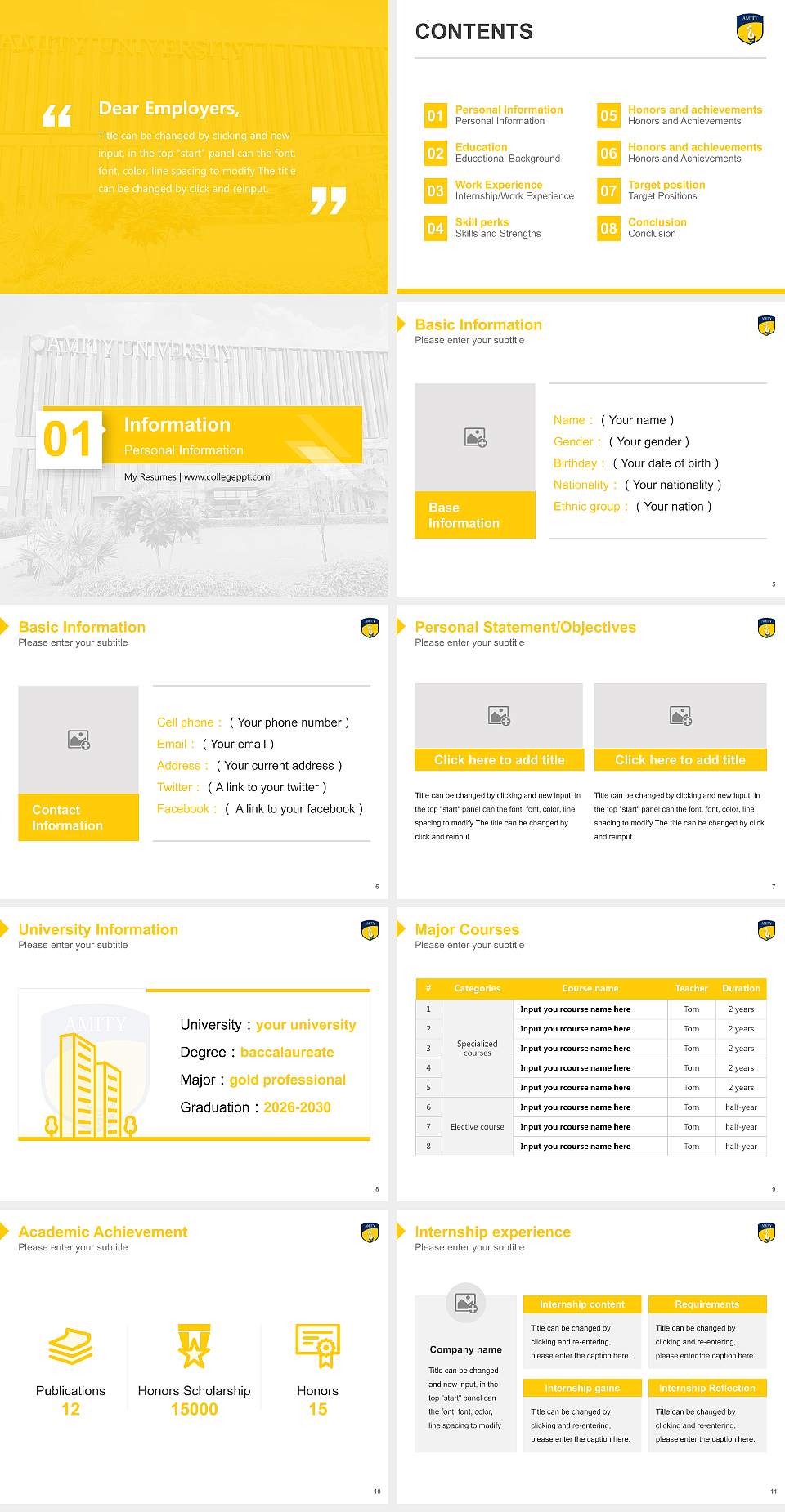 Amity University (Punjab) Resume PPT Template4:3 ratio PPT effect preview image2