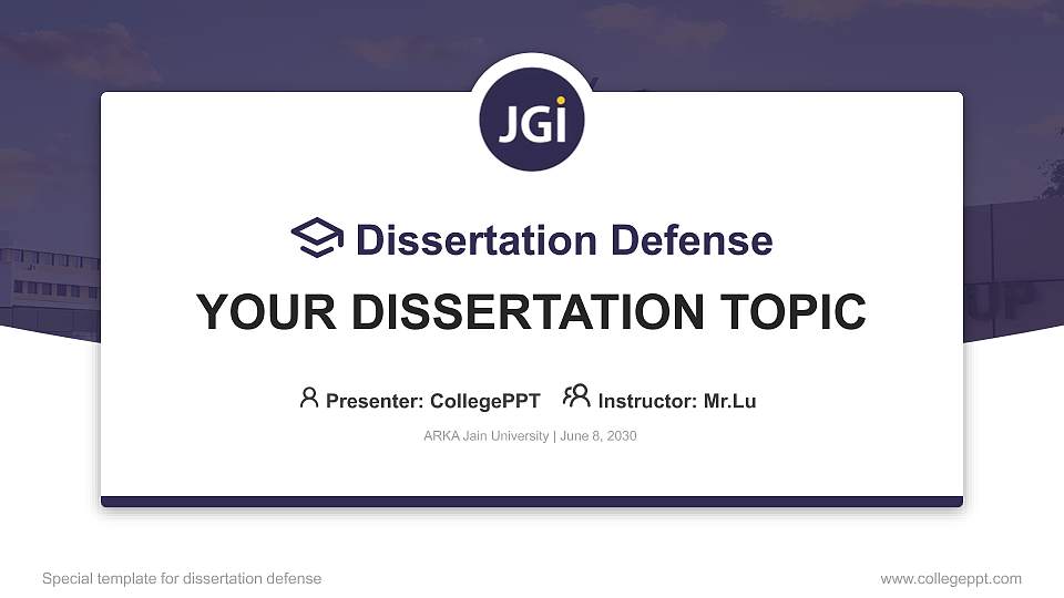 ARKA Jain University Graduation Thesis Defense PPT Template16:9 ratio PPT effect preview image