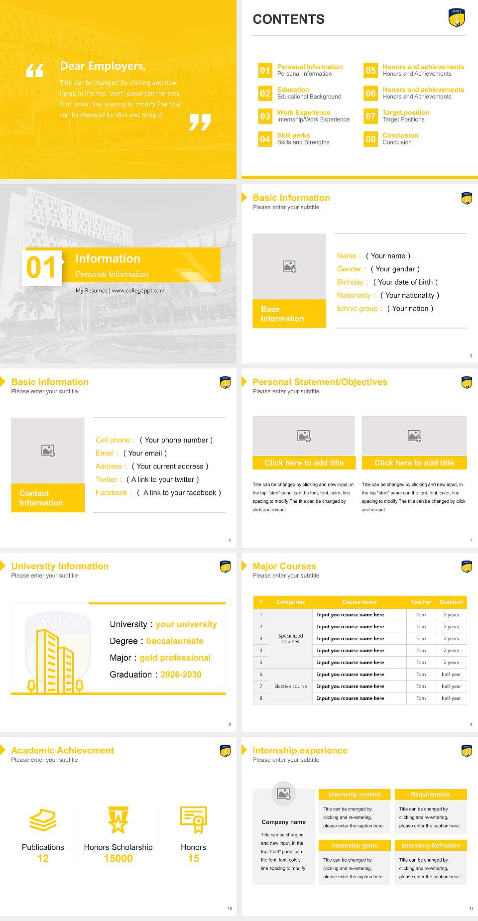 Amity University, West Bengal Resume PPT Template4:3 ratio PPT effect preview image2