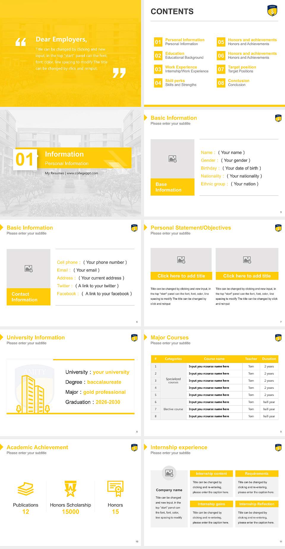Amity University Gurugram, Haryana Resume PPT Template4:3 ratio PPT effect preview image2