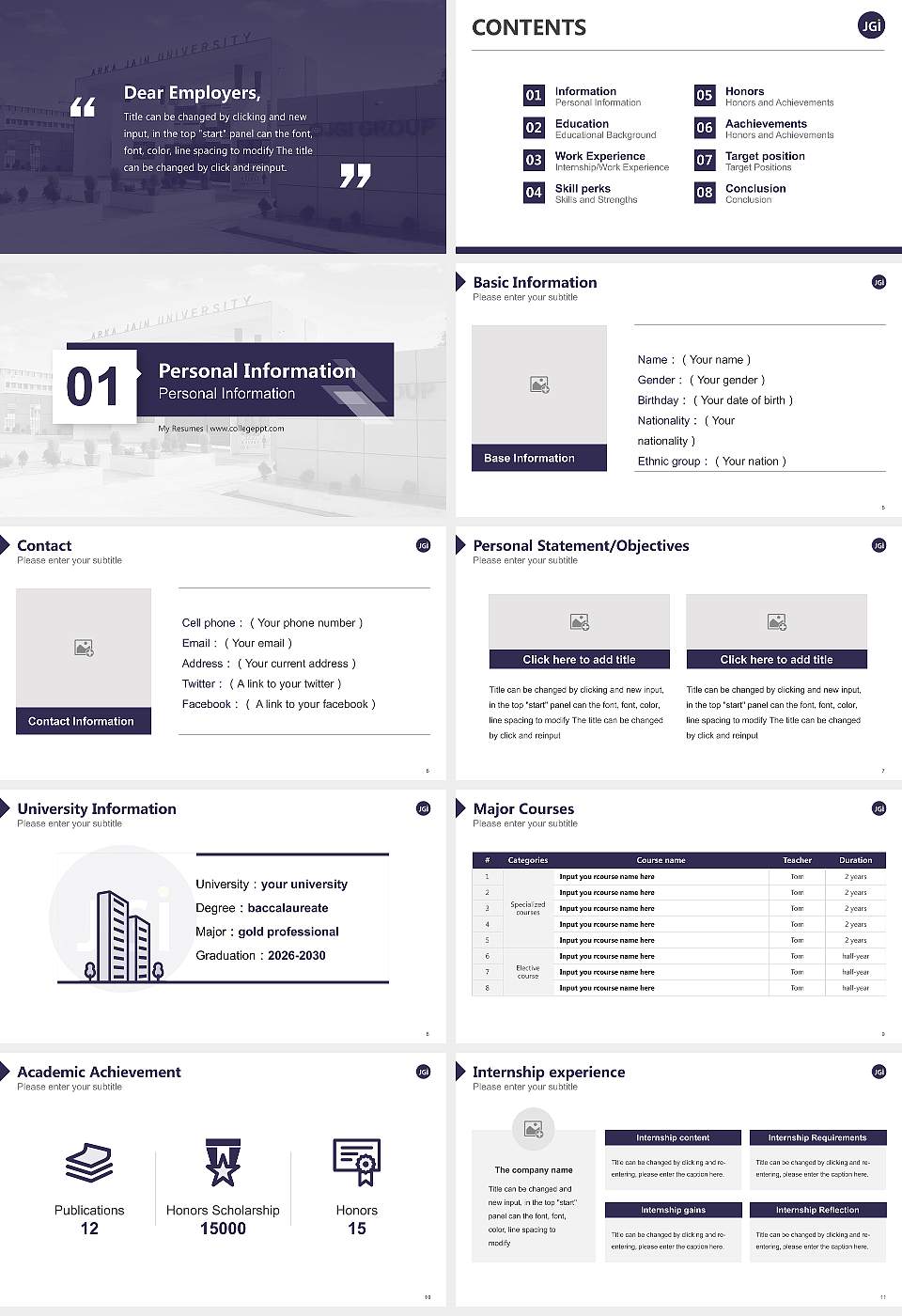 ARKA Jain University Resume PPT Template16:9 ratio PPT effect preview image2