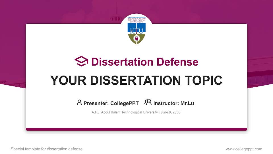 A.P.J. Abdul Kalam Technological University Graduation Thesis Defense PPT Template16:9 ratio PPT effect preview image