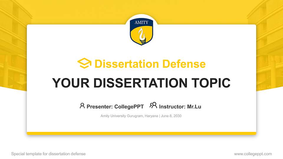 Amity University Gurugram, Haryana Graduation Thesis Defense PPT Template16:9 ratio PPT effect preview image