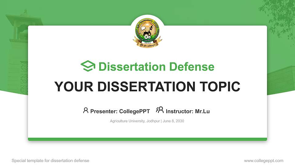 Agriculture University, Jodhpur Graduation Thesis Defense PPT Template16:9 ratio PPT effect preview image