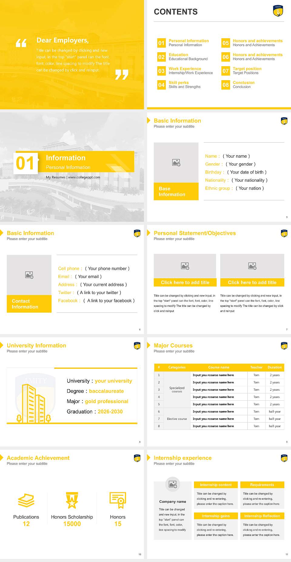 Amity University Jharkhand Resume PPT Template4:3 ratio PPT effect preview image2