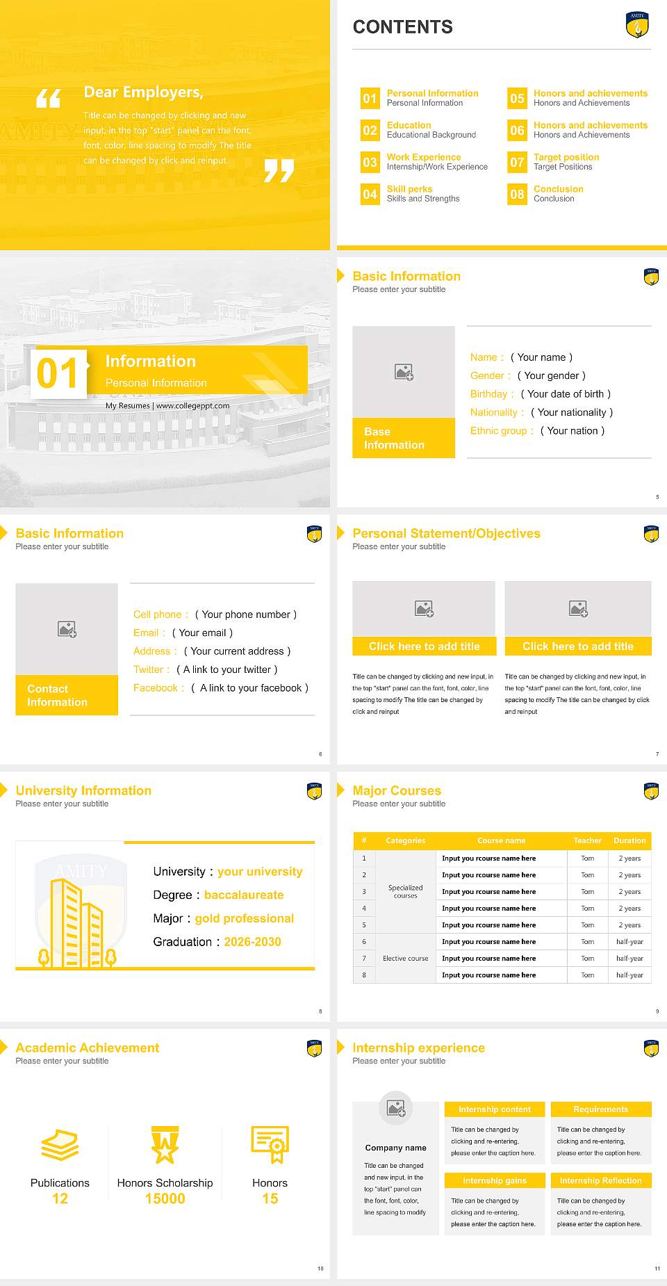 Amity University (Madhya Pradesh) Resume PPT Template4:3 ratio PPT effect preview image2