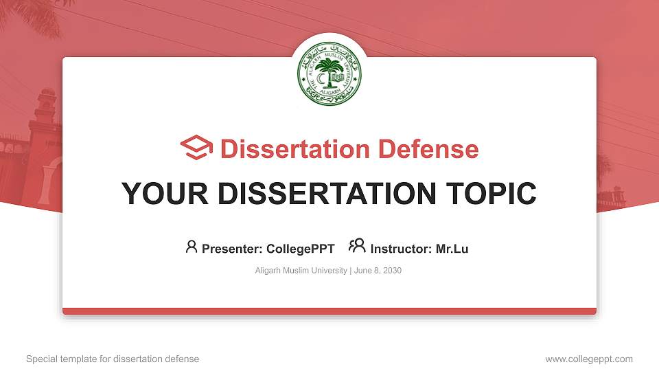 Aligarh Muslim University Graduation Thesis Defense PPT Template16:9 ratio PPT effect preview image