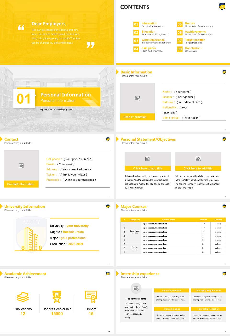 Amity University Gurugram, Haryana Resume PPT Template16:9 ratio PPT effect preview image2