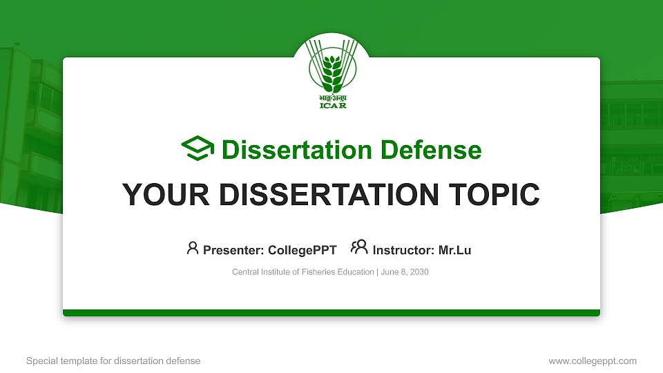 Central Institute of Fisheries Education Graduation Thesis Defense PPT Template16:9 ratio PPT effect preview image