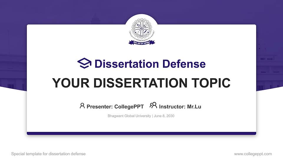 Bhagwant Global University Graduation Thesis Defense PPT Template16:9 ratio PPT effect preview image