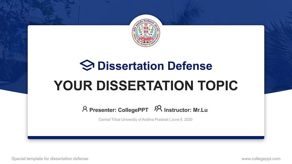 Central Tribal University of Andhra Pradesh Graduation Thesis Defense PPT Template16:9 ratio PPT effect preview image
