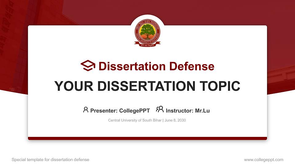 Central University of South Bihar Graduation Thesis Defense PPT Template16:9 ratio PPT effect preview image