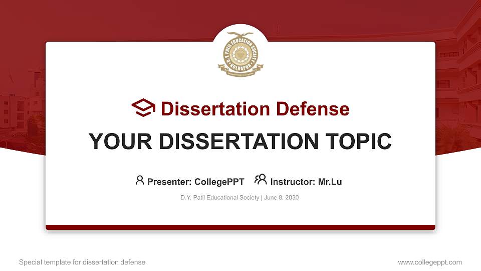 D.Y. Patil Educational Society Graduation Thesis Defense PPT Template16:9 ratio PPT effect preview image