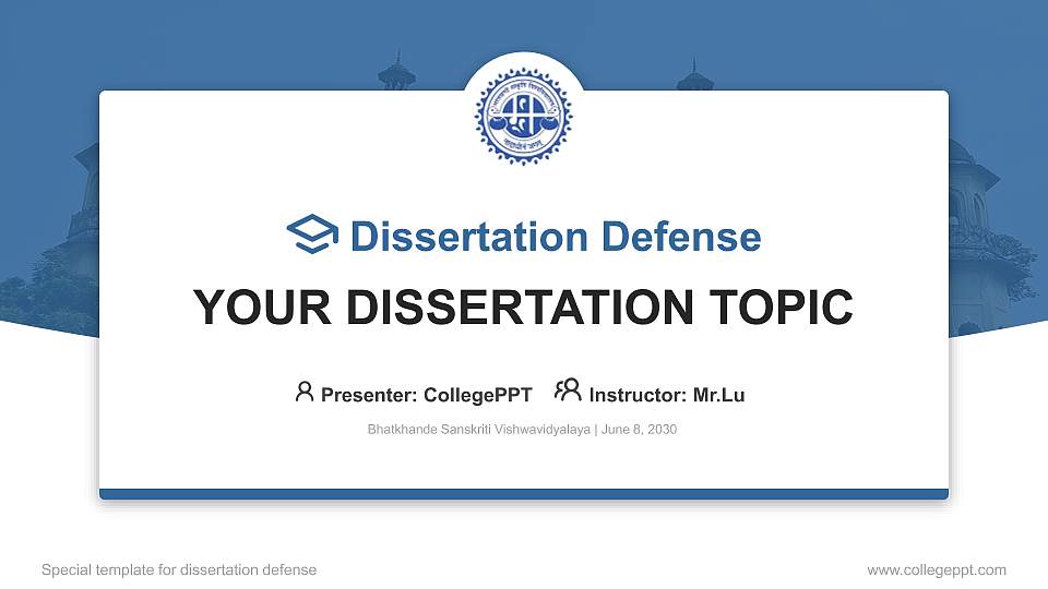 Bhatkhande Sanskriti Vishwavidyalaya Graduation Thesis Defense PPT Template16:9 ratio PPT effect preview image