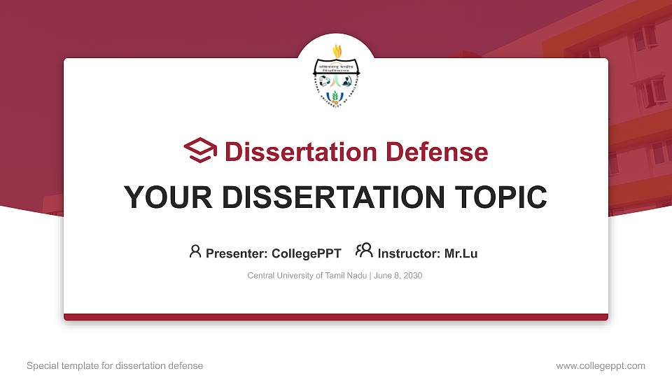 Central University of Tamil Nadu Graduation Thesis Defense PPT Template16:9 ratio PPT effect preview image
