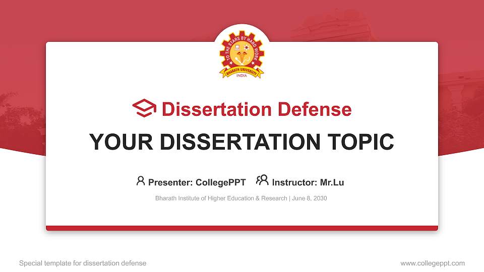 Bharath Institute of Higher Education & Research Graduation Thesis Defense PPT Template16:9 ratio PPT effect preview image
