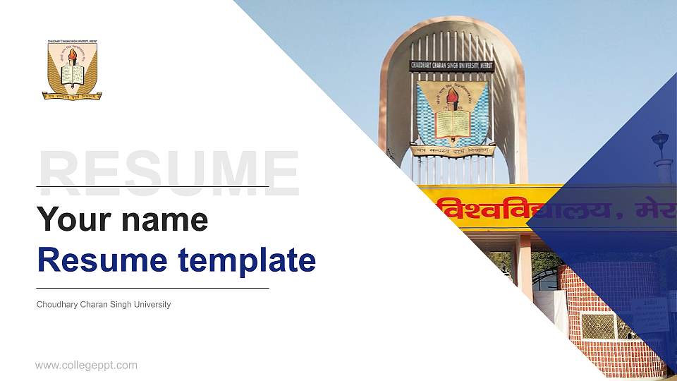 Choudhary Charan Singh University Resume PPT Template16:9 ratio PPT effect preview image1