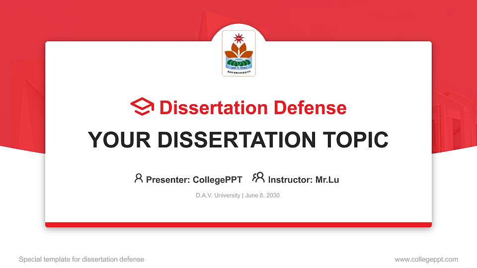 D.A.V. University Graduation Thesis Defense PPT Template16:9 ratio PPT effect preview image
