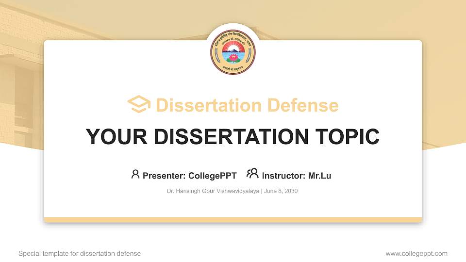 Dr. Harisingh Gour Vishwavidyalaya Graduation Thesis Defense PPT Template16:9 ratio PPT effect preview image