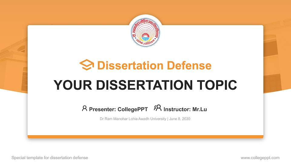 Dr Ram Manohar Lohia Awadh University Graduation Thesis Defense PPT Template16:9 ratio PPT effect preview image