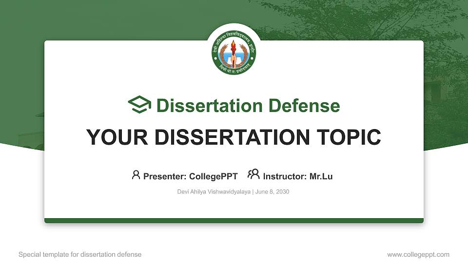 Devi Ahilya Vishwavidyalaya Graduation Thesis Defense PPT Template16:9 ratio PPT effect preview image
