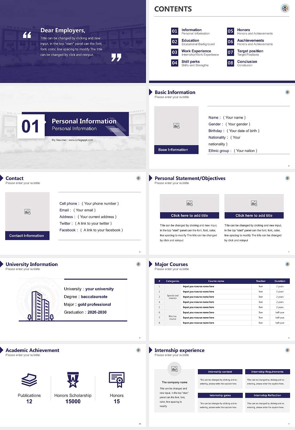 Dr. C.V. Raman University (Madhya Pradesh) Resume PPT Template16:9 ratio PPT effect preview image2