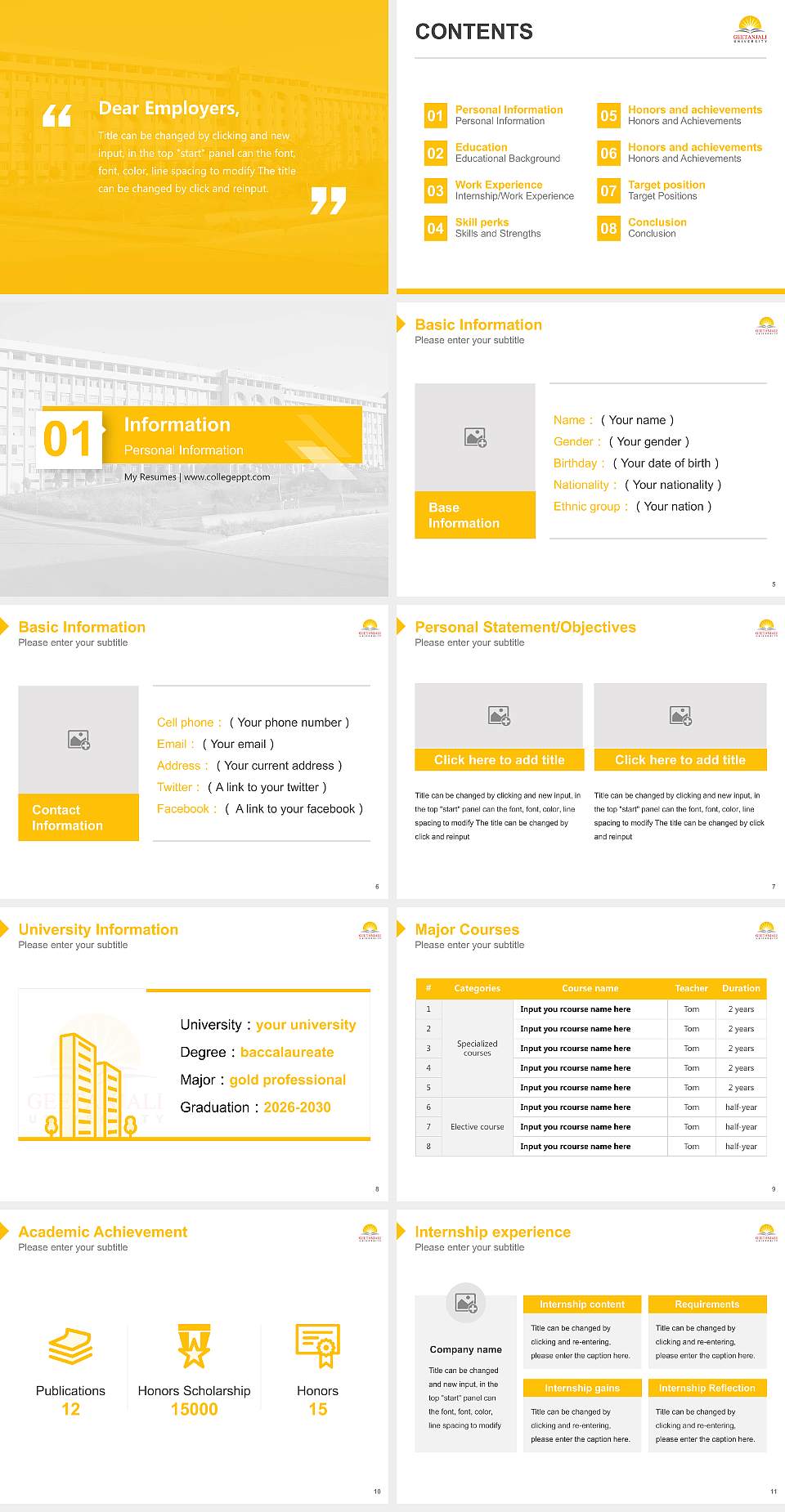Geetanjali University Resume PPT Template4:3 ratio PPT effect preview image2