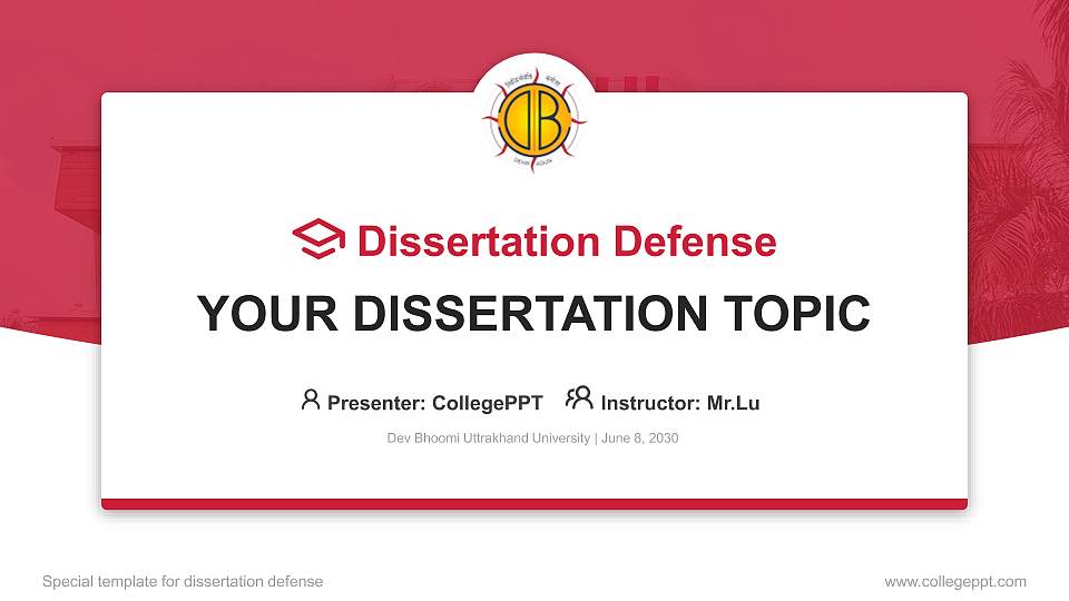 Dev Bhoomi Uttrakhand University Graduation Thesis Defense PPT Template16:9 ratio PPT effect preview image