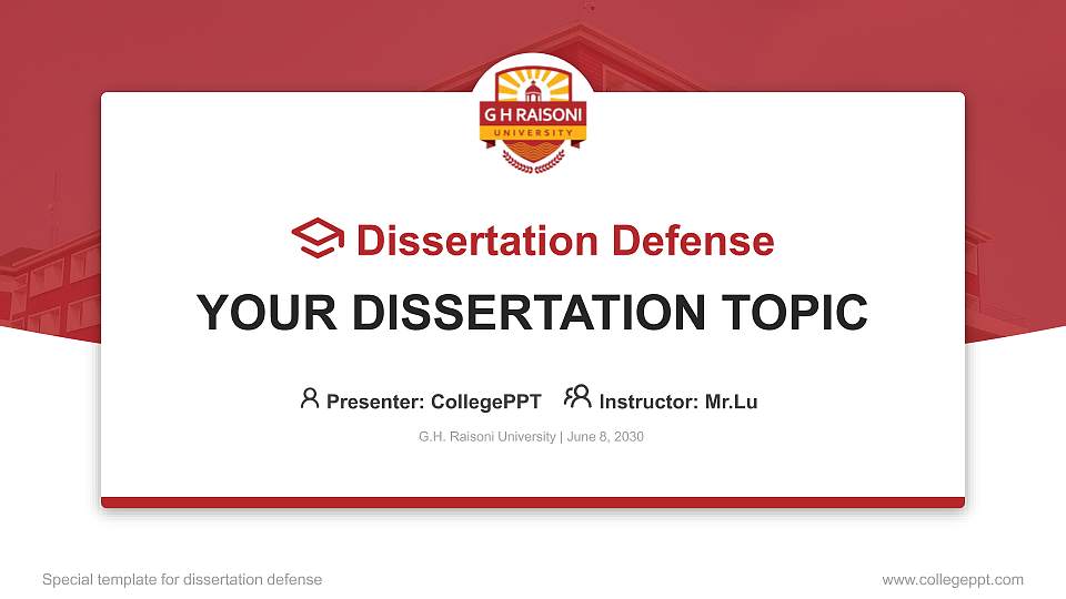 G.H. Raisoni University Graduation Thesis Defense PPT Template16:9 ratio PPT effect preview image